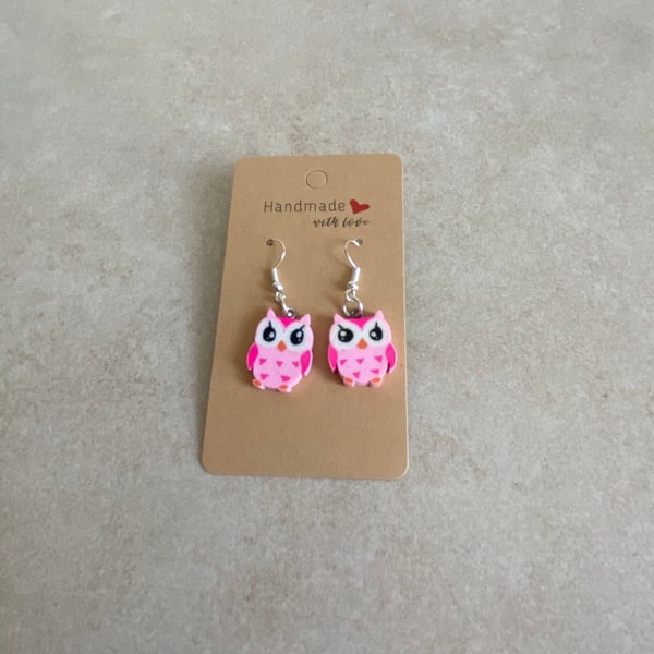 Cute Owl Earrings. Pink & Dark Pink