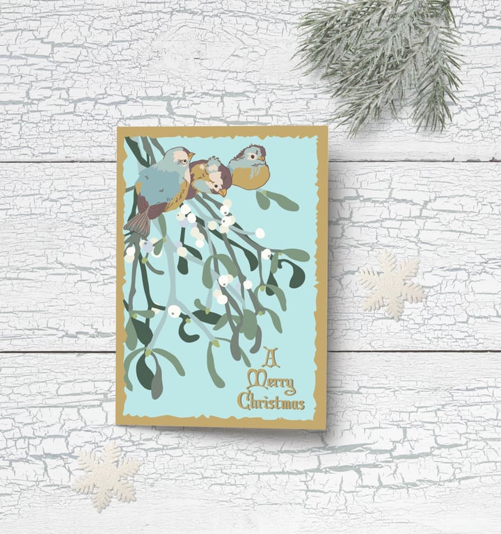 Christmas cards, Xmas cards, set of 5 cards, traditional Christmas, mistletoe