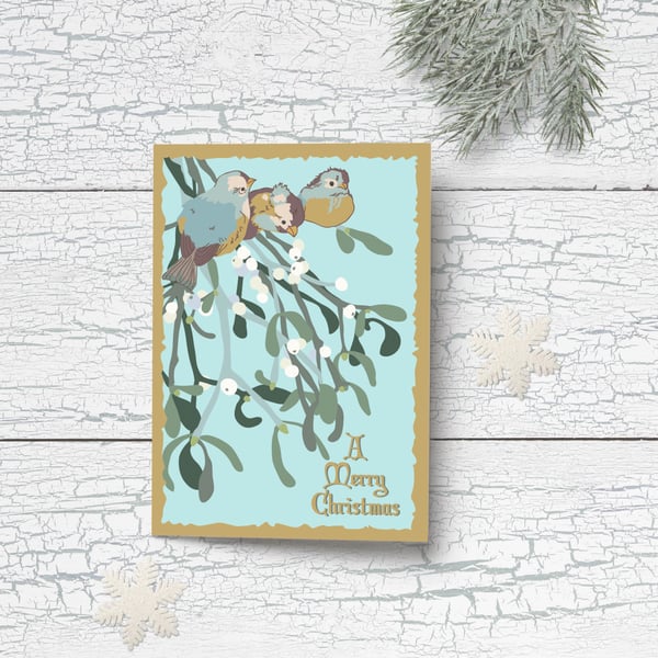 Christmas cards, Xmas cards, set of 5 cards, traditional Christmas, mistletoe
