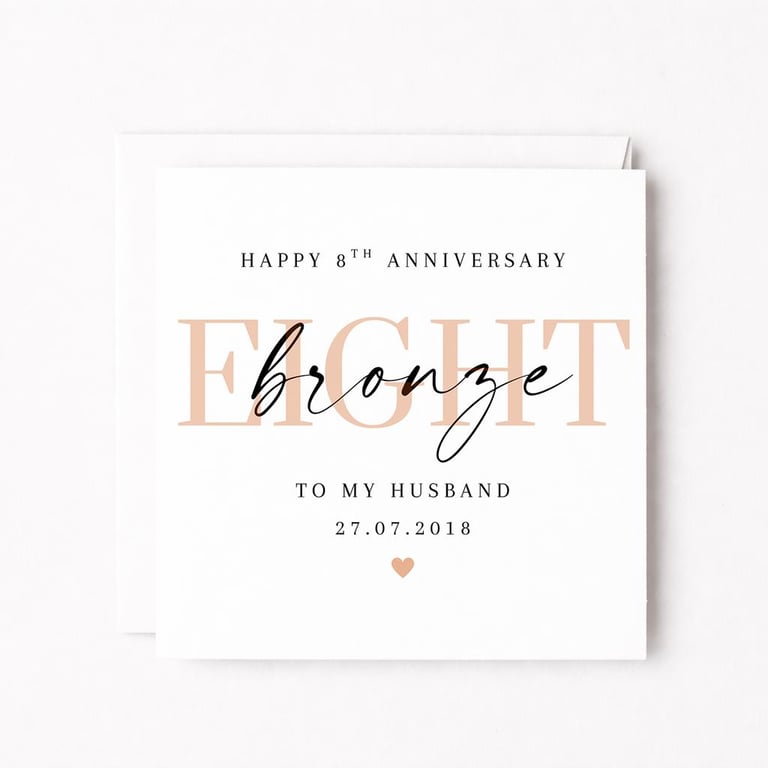 Personalised 8th Anniversary Card – Bronze Anniversary for Husband or Wife