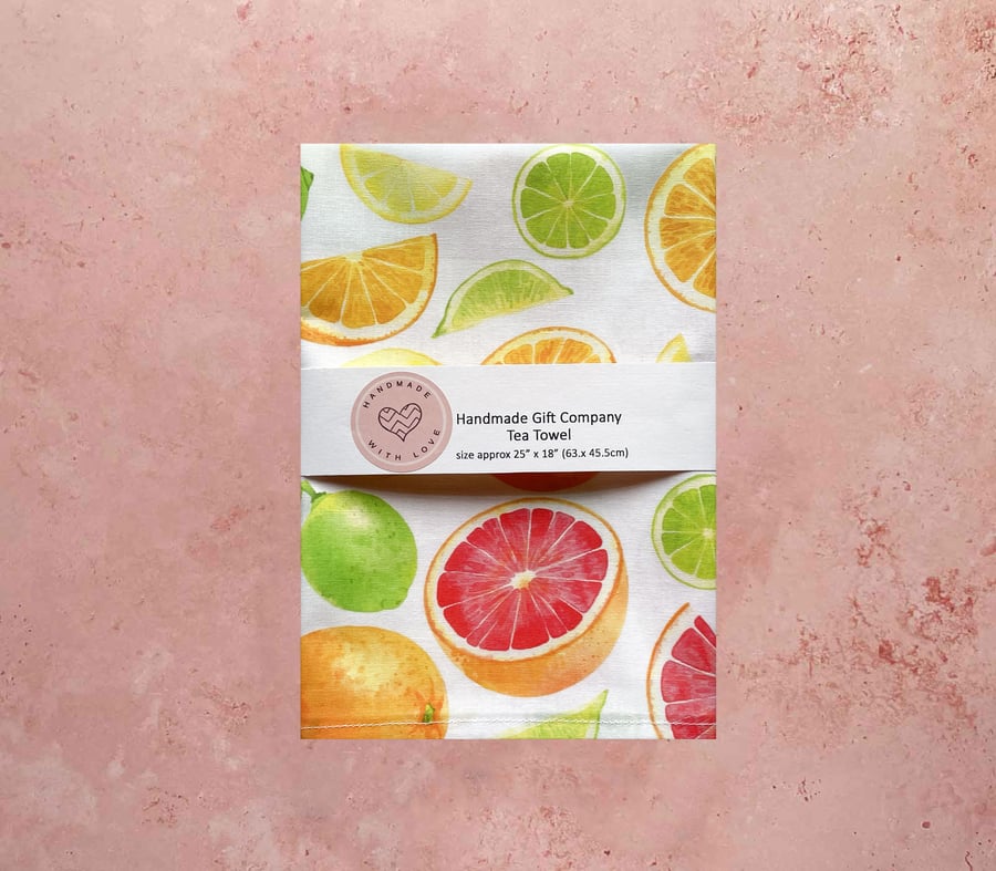 Fabric Handmade Pretty Cotton Tea Towel with a Mixed Fruits Design