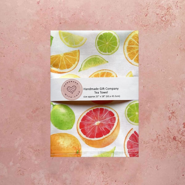 Fabric Handmade Pretty Cotton Tea Towel with a Mixed Fruits Design