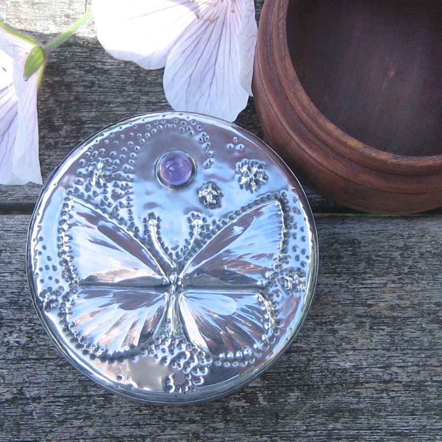 Butterfly Jewellery Box in Silver Pewter and Wood