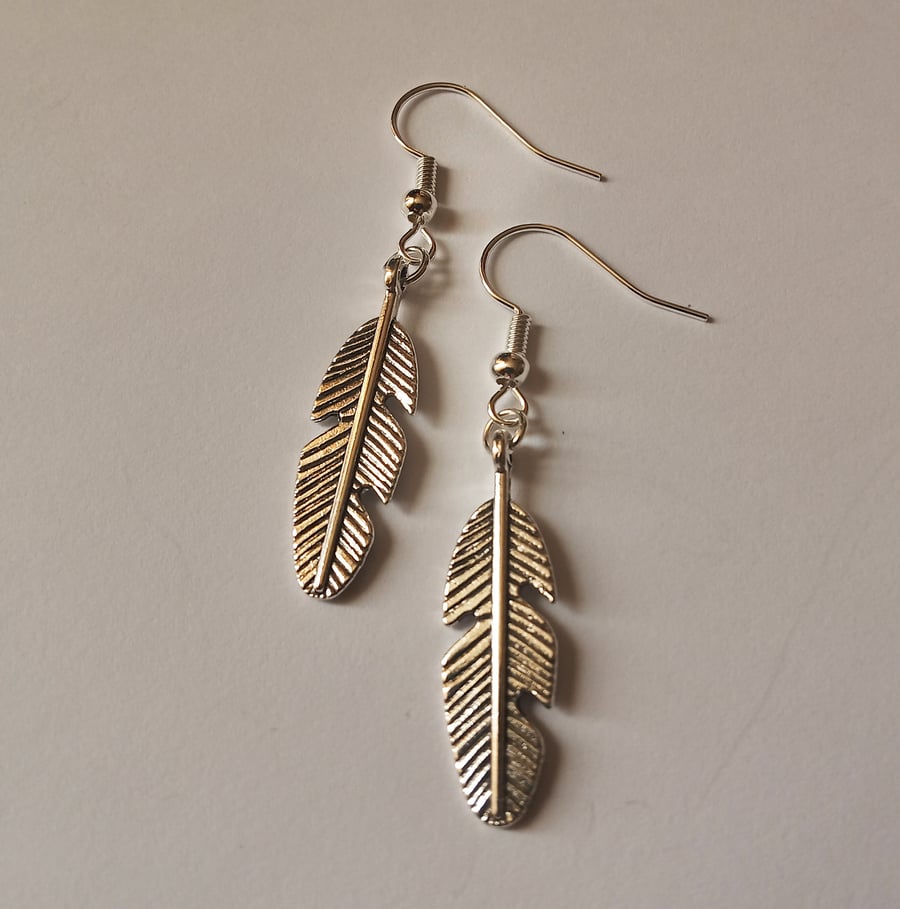 Silver Plate Feather Tribal Earrings