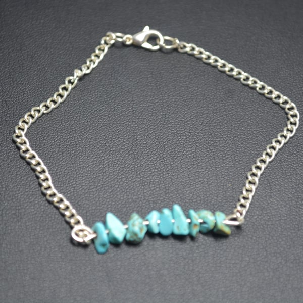 Dyed Howlite chip bracelet -  turquoise