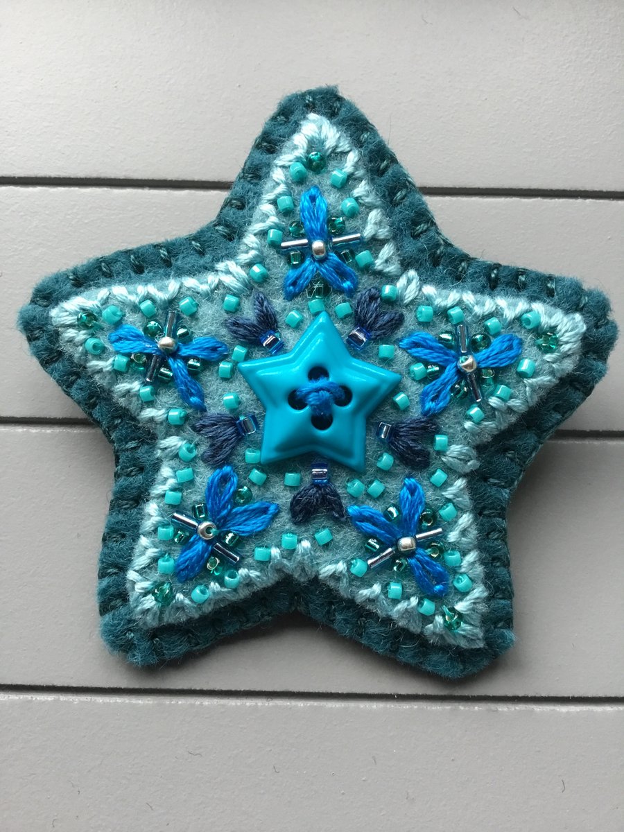 Hand Embroidered Star Brooch