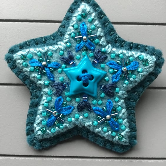 Hand Embroidered Star Brooch
