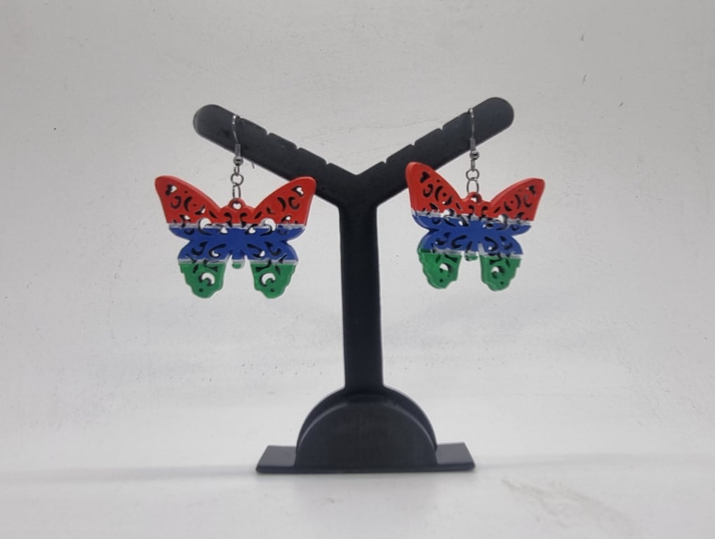 Gambian flag butterfly earrings, african jewellery, gambia west africa, national