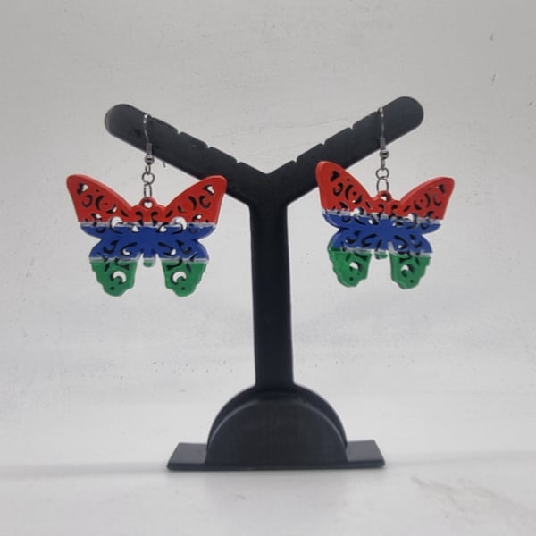 Gambian flag butterfly earrings, african jewellery, gambia west africa, national