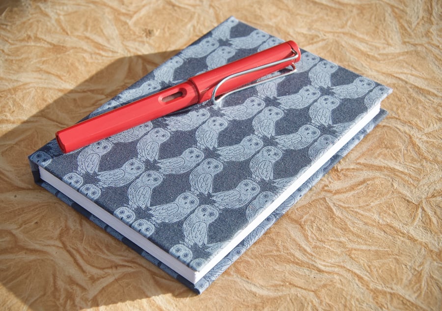 A6 Lined Notebook with full cloth owl cover