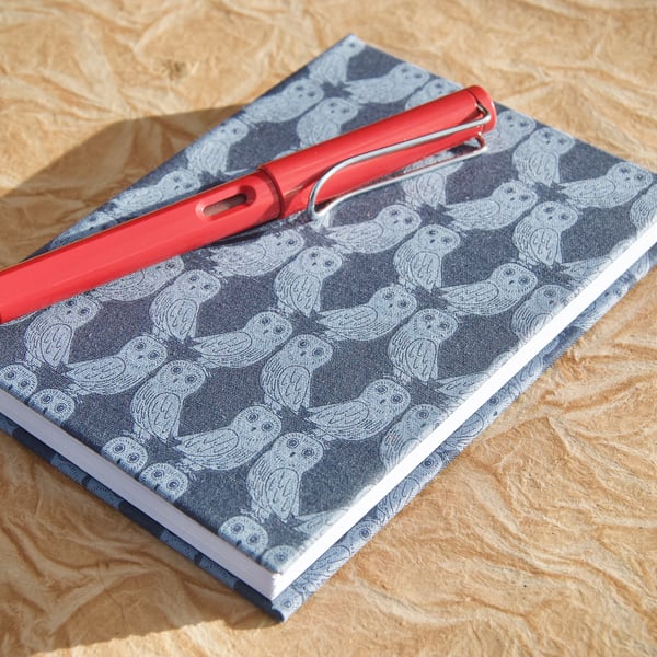 A6 Lined Notebook with full cloth owl cover
