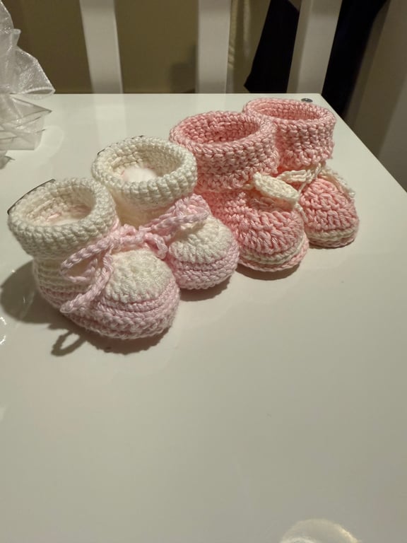 Boxed Baby Booties hand crocheted in super soft cotton