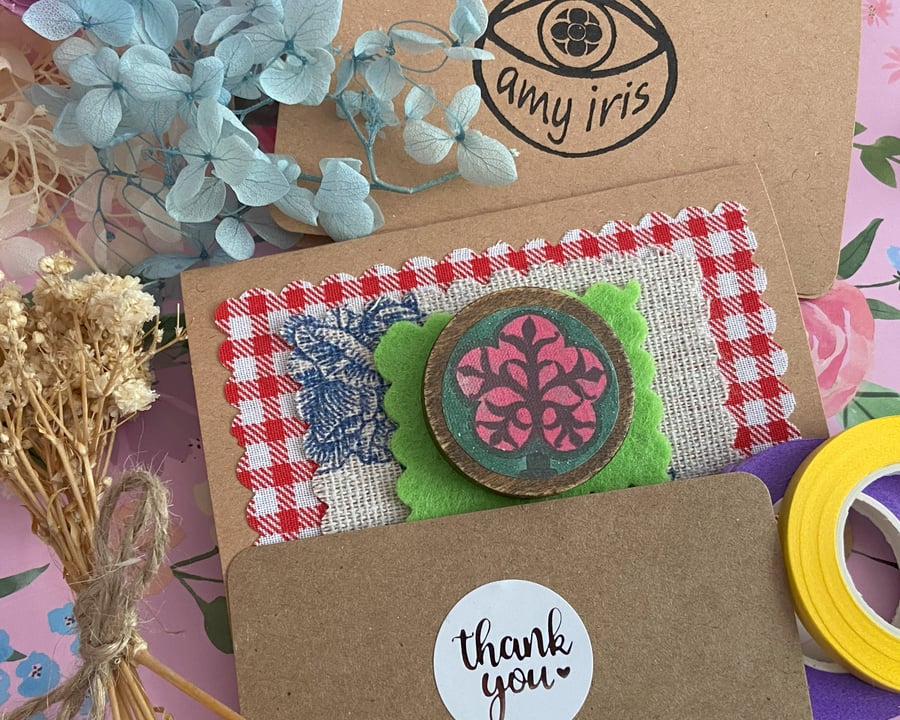 Wooden Brooch with nature tree motif 