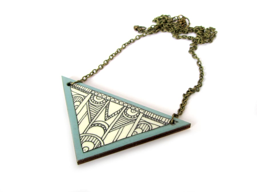 Hand Illustrated Art Deco Style Triangle Necklace