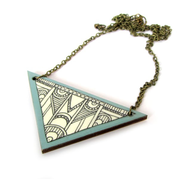 Hand Illustrated Art Deco Style Triangle Necklace