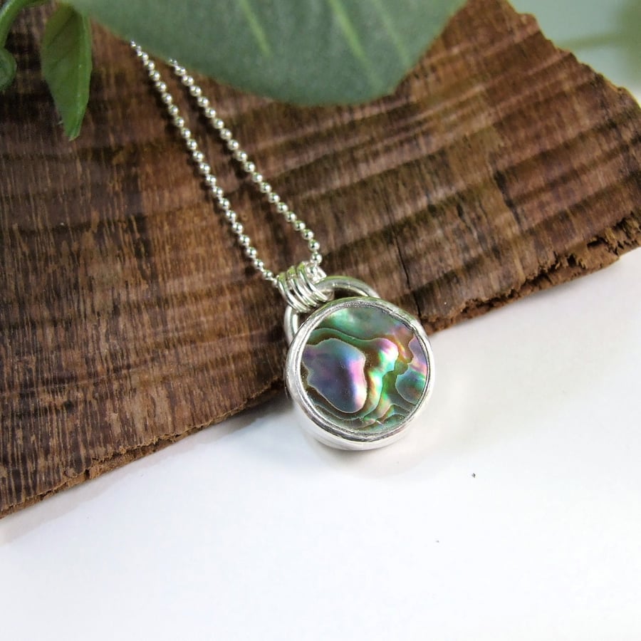 Abalone Shell Necklace, Sterling Silver & Bezel Set Paua Shell