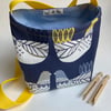Peg bag with shoulder strap. Quirky chicken design