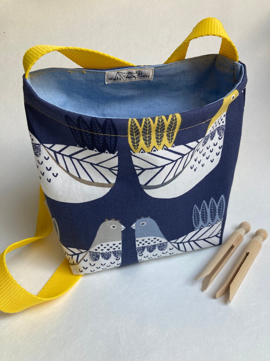 Peg bag - over the shoulder style. Scandi-chicken design