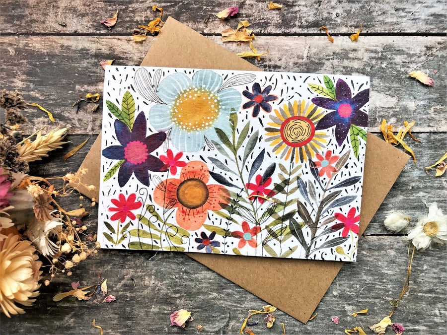 Plantable Seed Paper Birthday Card, Blank Inside, Floral greeting card