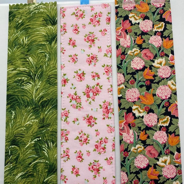 Floral Fabric Bookmarks – 18 Handmade Cotton Designs – Gift for Book Lover