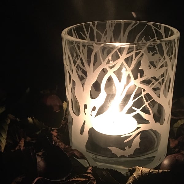 Large Spooky Trees Tealight Holder for Halloween