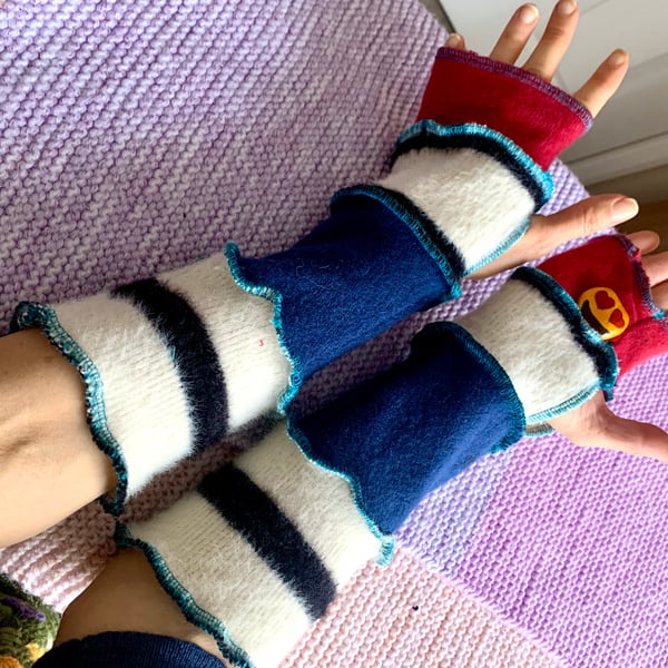 Recycled Wool Fingerless Hand Warmers, Gloves: Upcycled Hand & Wrist Warmers
