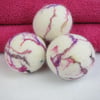 Drier balls, felt with silk decoration, set of three, eco-friendly  