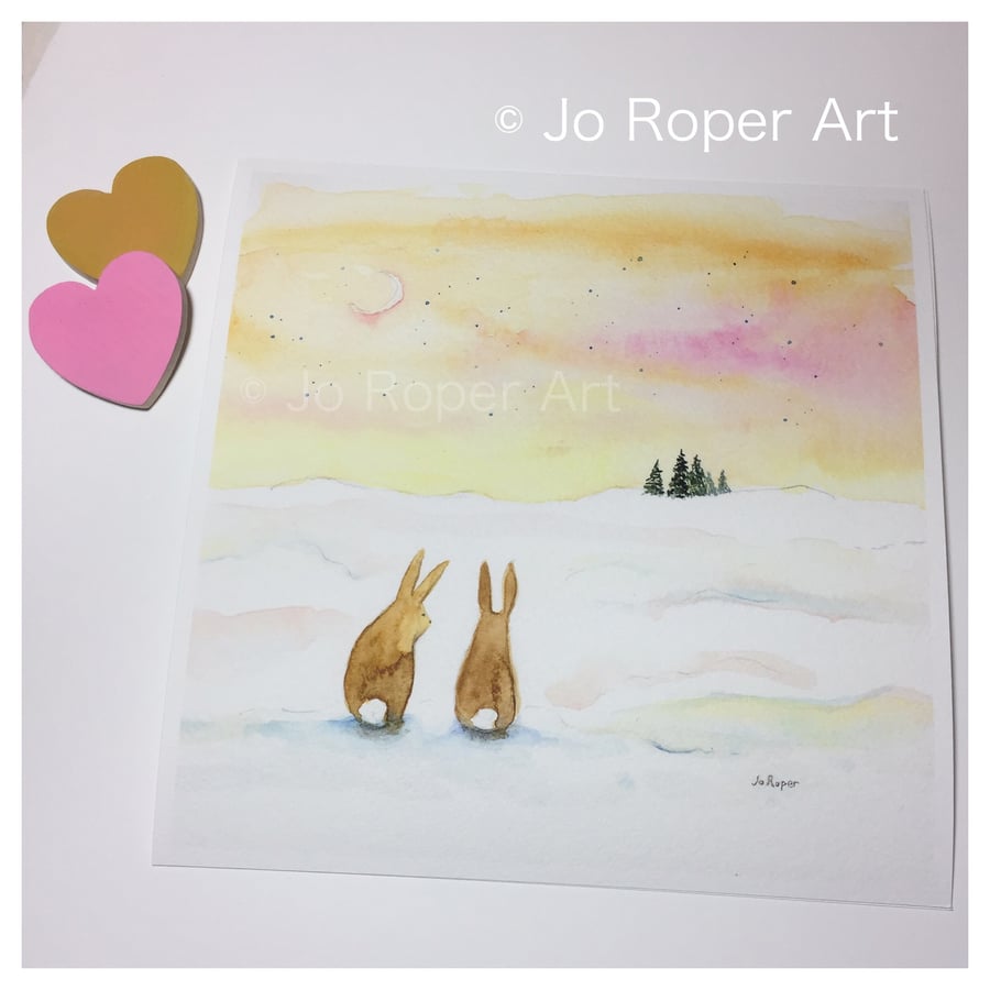 Waking up to snow is a 9" x 9" giclee Print by Jo Roper Art  