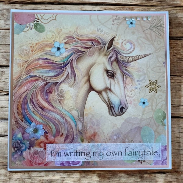 Handmade Unicorn Fairytale Greeting Card – "Writing My Own Fairytale"
