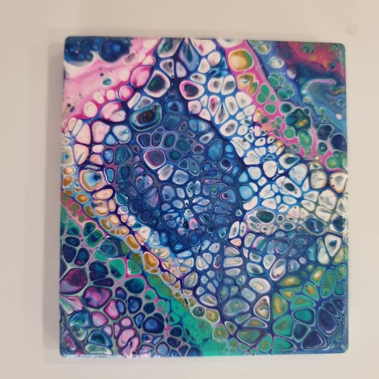 (18) Acrylic Art on Square Tile Coaster with a Cork backing