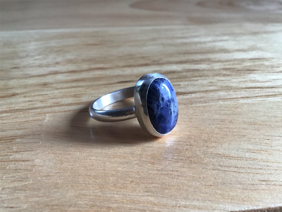 Sodalite Sterling and Fine silver oval shape ring