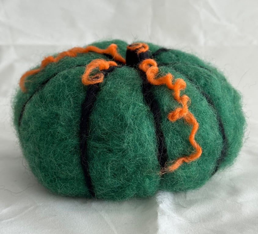 Dark Green Hand Felted Pumpkin Ornament 
