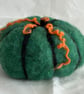 Dark Green Hand Felted Pumpkin Ornament 