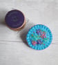 Hand Embroidered Floral Brooch on Turquoise Wool Felt - Image 3