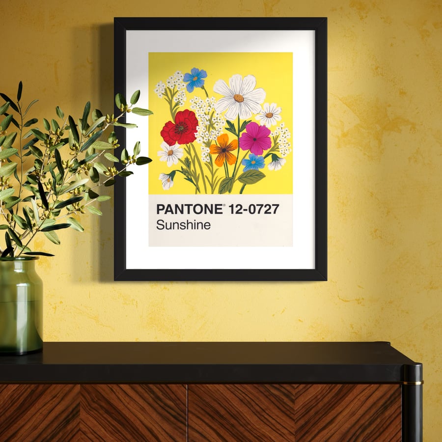 Pantone 12-0727 Sunshine Floral A4 Print, Floral Art Print, Floral Wall Art 