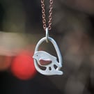 Recycled Silver Copper Robin Pendant Necklace
