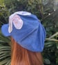 Women's denim Baker boy cap with decorative flower detail - Image 3