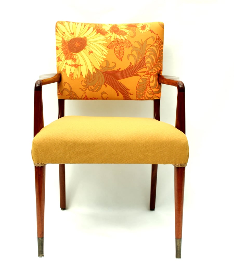 1950s Easy Chair with Retro Sunflowers Upholstery