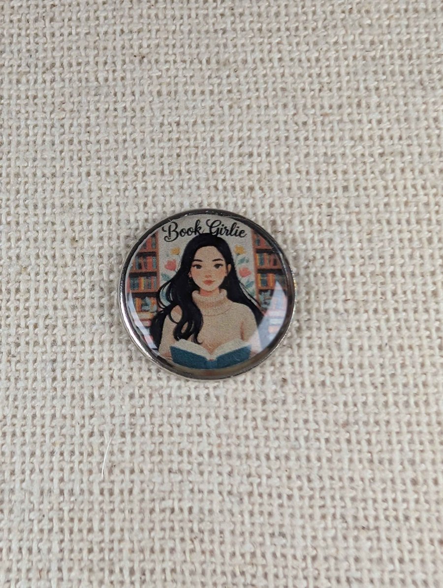 Book Girlie - Book Lover Themed Badge - Large Resin Topped Pin Badge 