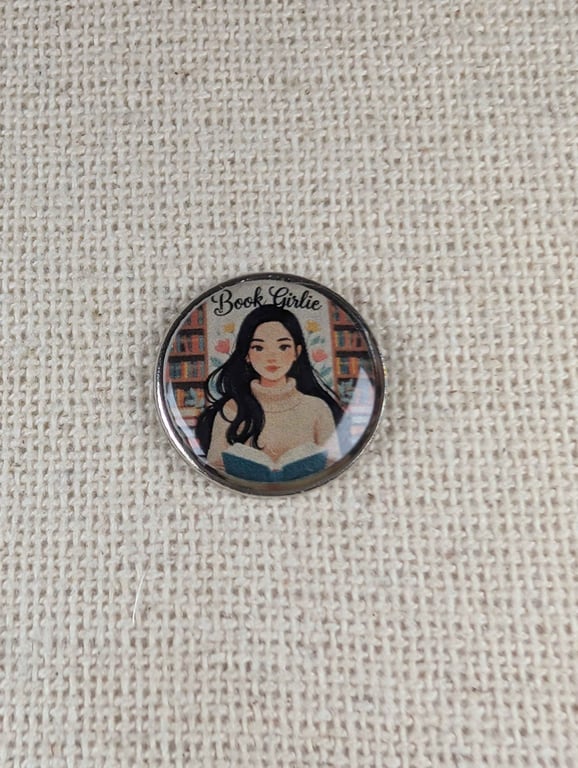 Book Girlie - Book Lover Themed Badge - Large Resin Topped Pin Badge 