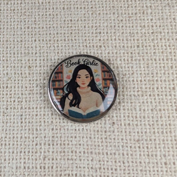 Book Girlie - Book Lover Themed Badge - Large Resin Topped Pin Badge 