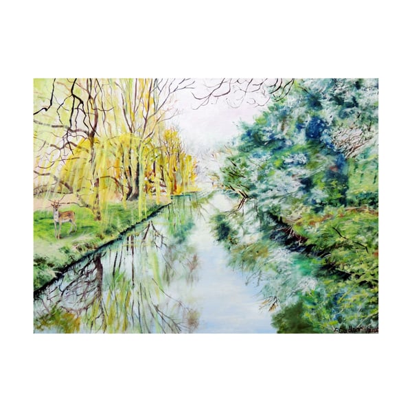 Springtime  River, Landscape Trees and Sky Oil Painting Impressionist Fine Art