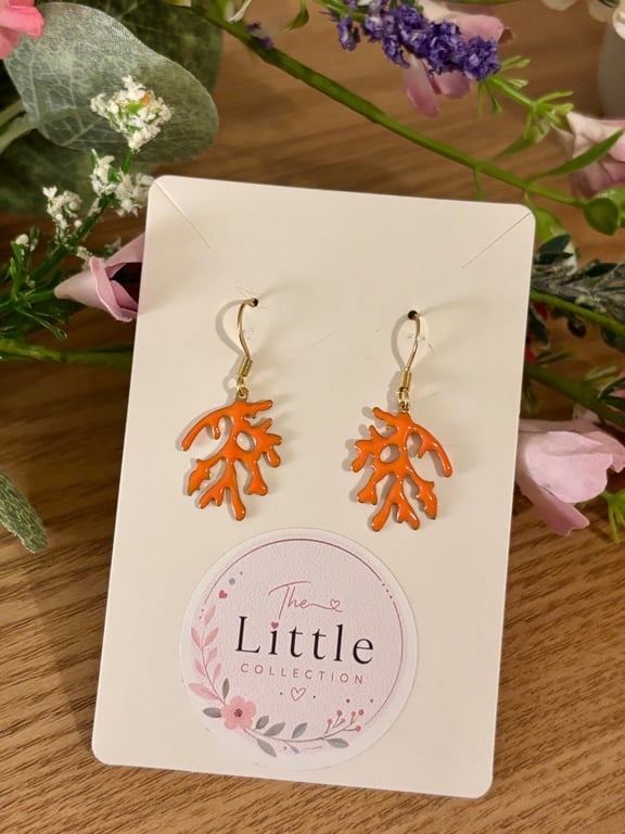 Sea Coral Dangle Earrings, Orange Coral Charms, Handmade Jewellery 