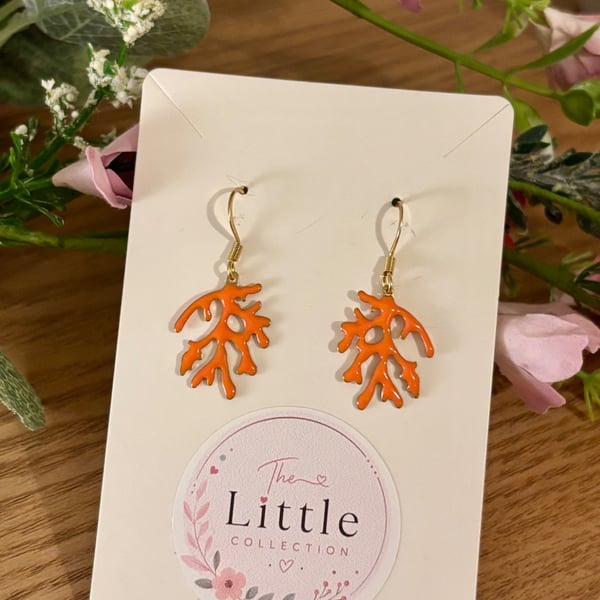 Sea Coral Dangle Earrings, Orange Coral Charms, Handmade Jewellery 