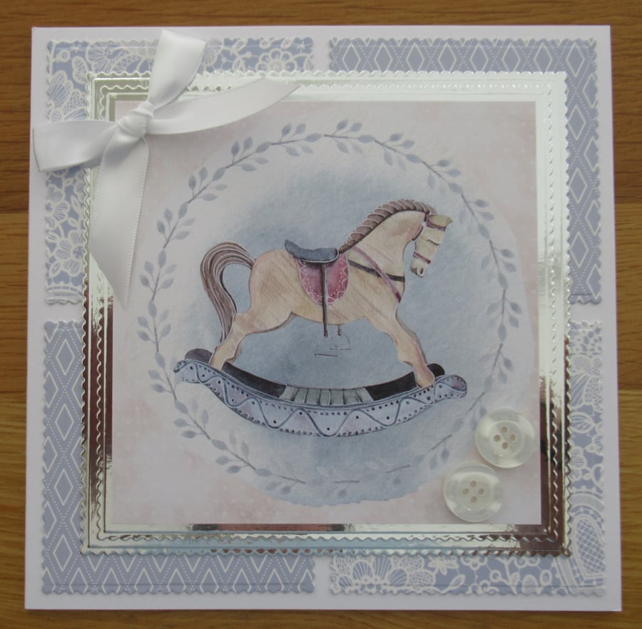 Blue Rocking Horse - 7x7" New Baby Card