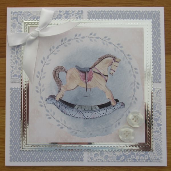 Blue Rocking Horse - 7x7" New Baby Card
