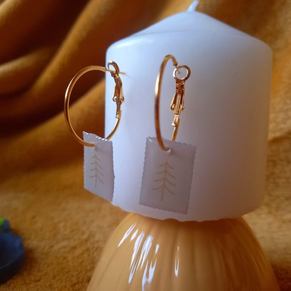 Pale Green and Yellow Christmas Tree Stamp Hoop Earring