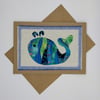 Fabric Collage 'Whale' Greetings Card
