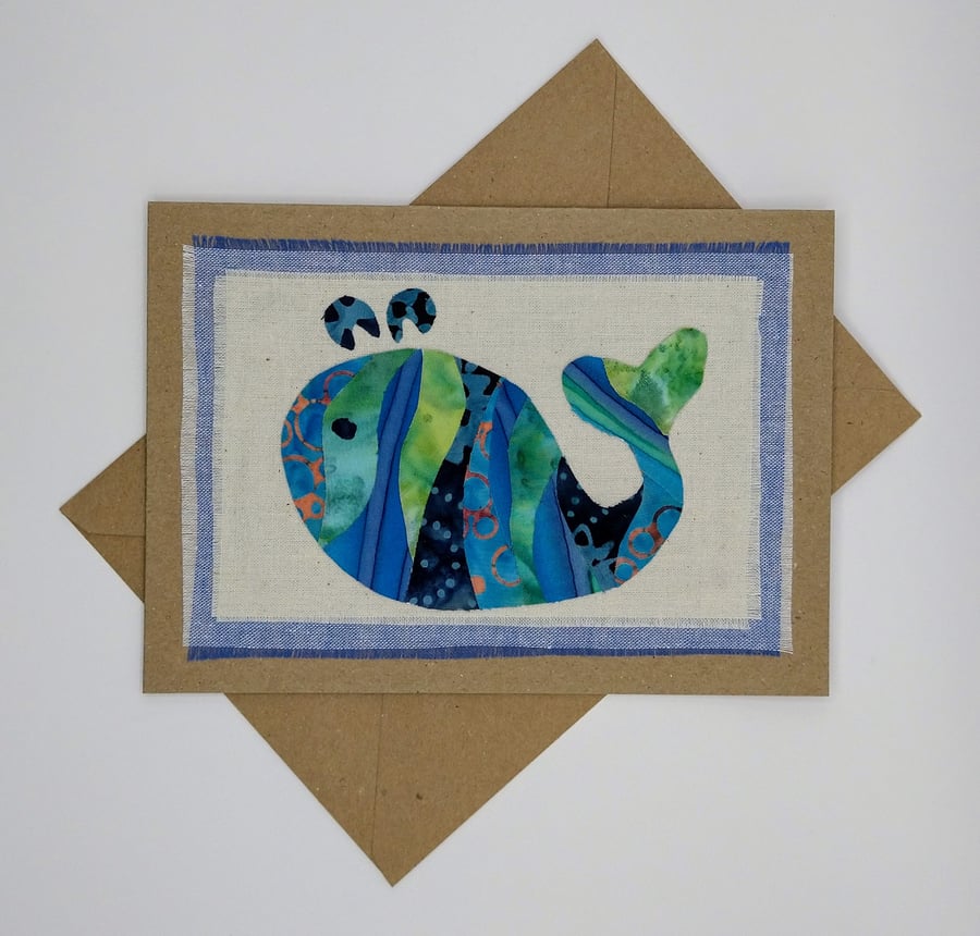 Fabric Collage Whale Greetings Card - Child’s Birthday Card - Blank Card