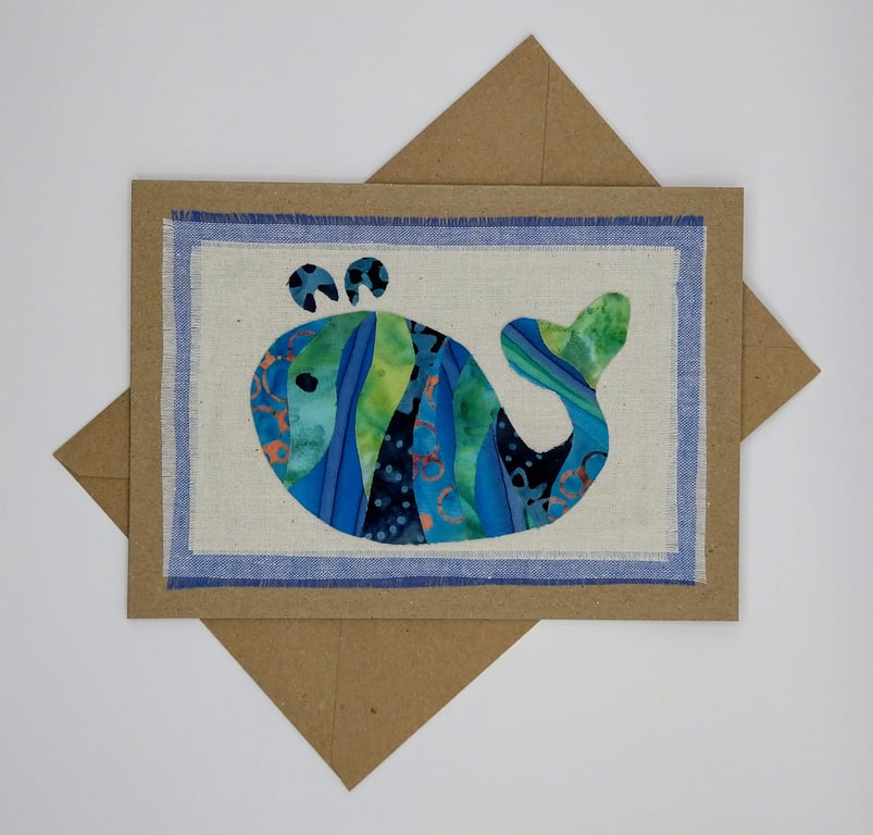 Fabric Collage Whale Greetings Card - Child’s Birthday Card - Blank Card